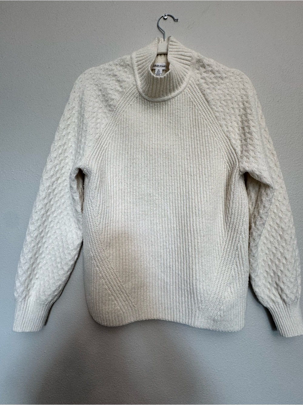 Calvin Klein Cream Cable-Textured Turtleneck Sweater
